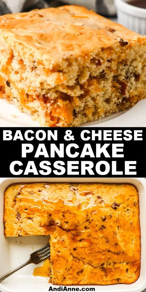 Wake up to a delicious and hearty breakfast with this  Bacon and Cheese Pancake Casserole! Perfect for busy mornings or weekends, this breakfast pancake casserole combines the best ingredients to create an irresistible and satisfying meal. Say goodbye to boring mornings with this flavorful breakfast recipe that is sure to satisfy the whole family! Breakfast Pancake Casserole, Family Weekend Breakfast, Pancake Casserole, Pancake Mix Recipe, Homemade Pancake Mix, Bacon Casserole, Pancakes And Bacon, Cheese Pancakes, Bacon And Cheese