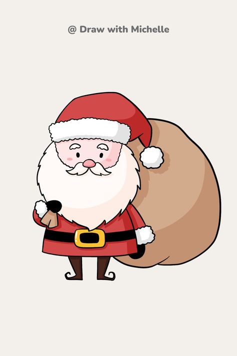 Cute Santa Drawing, Santa Claus Drawing Easy, Santa Doodle, Draw Santa Claus, Bag Doodle, Santa Drawing, Procreate Easy, Draw Santa, Santa Claus Drawing