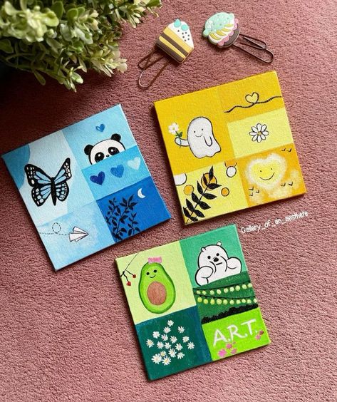 Lock Painting Ideas, Doodle Art Canvas, Painting Ideas On Diary, Mini Moodboard Painting, Canvas Board Painting Easy, Mood Board Painting Ideas, Doodle Art On Canvas, Mood Boards Painting, Painting Ideas On Small Canvas