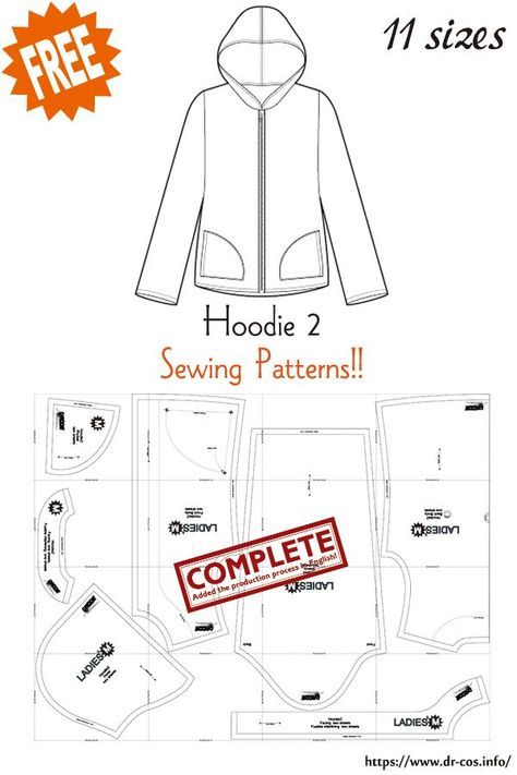 Hoodie Outfit Pattern, Sewing Patterns Hoodie, How To Make A Hoodie, Hoodie Jacket Pattern, Hoodie Sewing Pattern Free, Make Hoodie, Mika Cosplay, Diy Hoodies, Sewing Machine Beginner