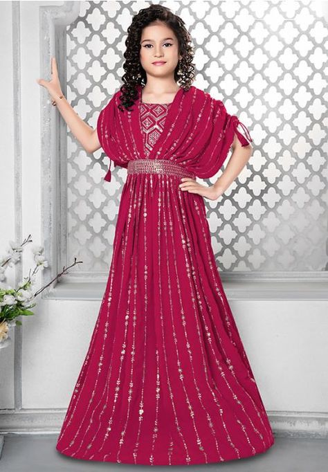 Magenta Faux Georgette Kids Gown Kids Lehenga Choli, Diwali Dresses, Saree Floral, Kids Lehenga, Pink Gown, Kids Gown, Gowns For Girls, Pink Gowns, Frocks For Girls