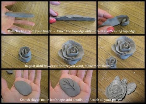 Clay Roses, Clay Lesson, Clay Rose, Flower Step By Step, Art Education Lessons, Astuces Diy, Tanah Liat, Concrete Crafts, Cement Crafts