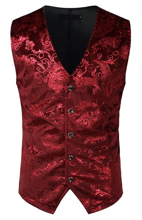 Steampunk Bartender, Red Suit Vest, Steampunk Waistcoat, Elegant Steampunk, Bartender Outfit, Suit Tuxedo, Fancy Clothes, Baroque Pattern, Red Vest