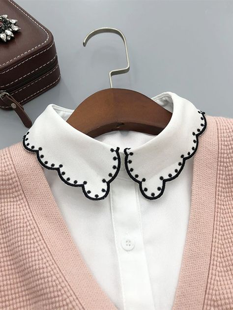 White    Polyester  Half Shirt Dickey Collar Embellished Non-Stretch  Women Accessories Dickey Collar, Scallop Collar, Half Shirt, Soft Gamine, Half Shirts, Scallop Trim, Shirt Cuff, Collar And Cuff, Shirt Women