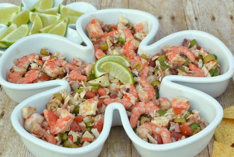 Spanish Seafood Salad with shrimp, crab, octopus, veggies & olives. Loaded with fresh, bold flavor & just the right amount of heat | www.craftycookingmama.com Salad Names, Spanish Shrimp, Salad With Shrimp, Octopus Salad, Salad Salad, Seafood Salad, Puerto Rican Recipes, Seafood Boil, Shrimp Salad