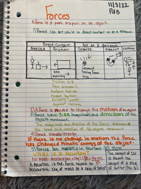 Middle School Science Notes, Science Notes Ideas Middle School, Grade 9 Science Notes, 8th Grade Science Notes, Middle School Notes, Class 8 Science Notes, Studying Notes, Academic Comeback, Force And Pressure