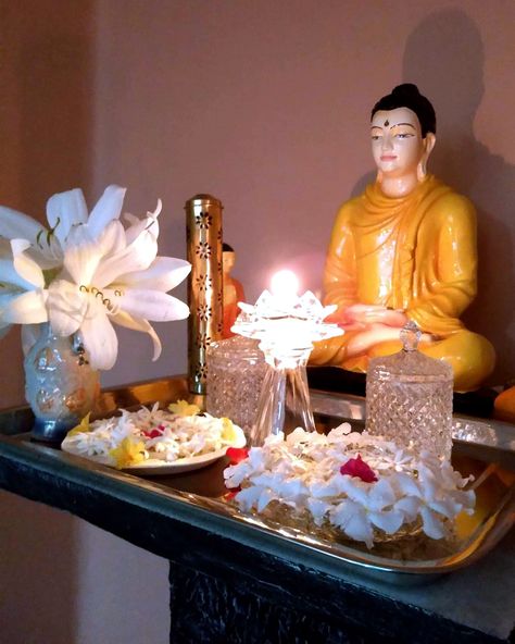 Buddhist Room, Buddhist Aesthetic, Pooja Decoration, Saraswati Devi, Buddhist Altar, Meditation Corner, Galaxy Images, Meditation Rooms, Kitchen Cupboard Designs