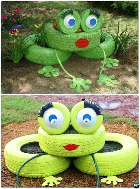 Tire Frog, Frog Planter, Tire Garden, Tire Art, Jardim Diy, Container Garden Design, Diy Raised Garden, Raised Garden Beds Diy, Recycled Garden