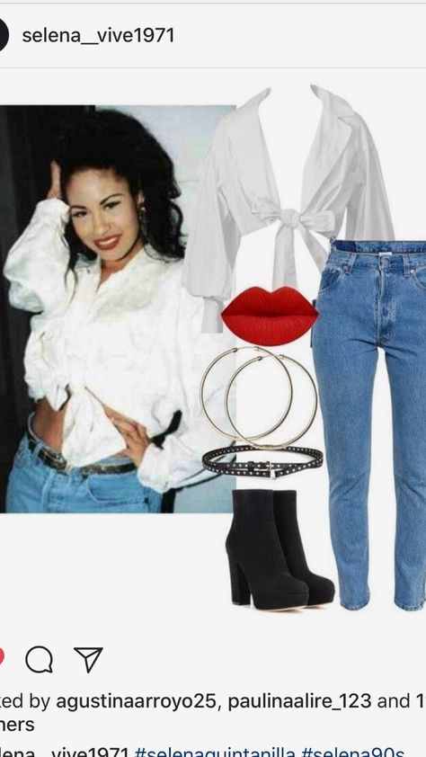 Get the look. Selena Quintanilla white blouse Selena Quintanilla Costume, Selena Costume, Selena Quintanilla Birthday, Selena Quintanilla Outfits, Selena Quintanilla Fashion, Selena Q, White Shirt Outfits, 90s Inspired Outfits, Selena Quintanilla Perez