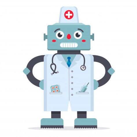 Future Hospital, Robot Doctor, Doctor White Coat, Cute Robot, White Coat, Future Technology, Premium Vector, Graphic Resources, The Future