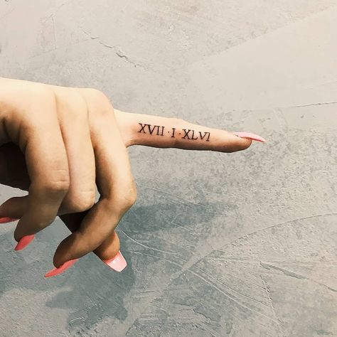 Roman Numeral Tattoo Finger, Roman Numeral Finger Tattoo, Womens Roman Numeral Tattoo, Feminine Roman Numeral Tattoo, Tattoo Of Roman Numerals, Cool Roman Numeral Tattoo, Girly Roman Numeral Tattoo, Numerals Tattoo, Roman Numbers Tattoo