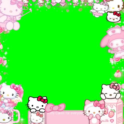 Cutecore Green Screen, Cutecore Overlays, Hello Kitty Overlay, Greenscreen Backgrounds, Hello Kitty Green Screen, Template Hello Kitty, Kitty Template, Watermark Ideas, Green Screen Photo