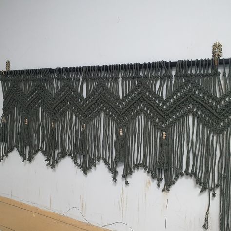 Kitchen valance window curtain macrame, cafe curtains Window Macrame, Macrame Valance, Curtain Macrame, Kitchen Valances, Curtains Width, Cafe Curtains, Cotton Rope, Window Curtain, Window Curtains