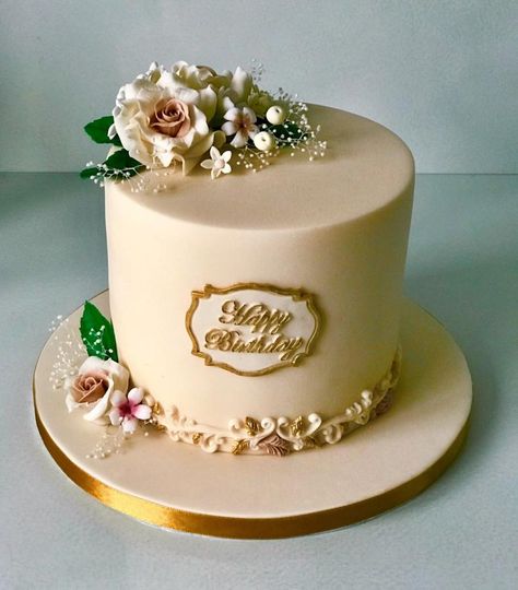 Birthday Cake by Lorraine Yarnold Birthday Cake For Women Elegant, Fancy Birthday Cakes, Red Birthday Cakes, Nursing Cake, Inside Cake, Birthday Cake For Mom, Floral Cakes, 6th Birthday Cakes, Elegant Birthday Cakes