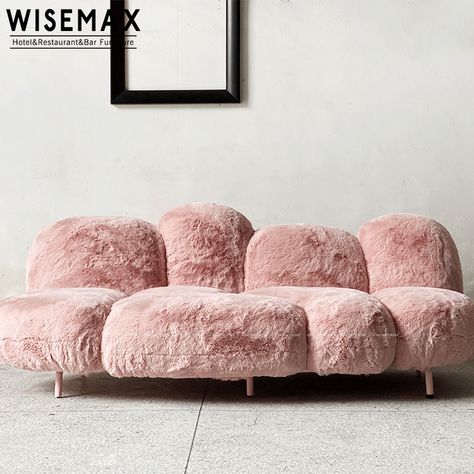 Pink Cloud Couch, Aesthetic Couches, Cloud Living Room, Fluffy Couch, Fluffy Sofa, Casa Club, Sofa Bed Living Room, Pink Couch, Velvet Pink