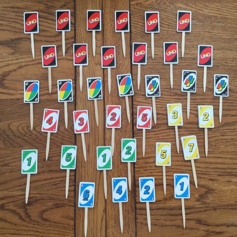 Cupcake toppers. Board Game Cupcake Toppers, Boys Cupcakes, Uno Party, Uno Birthday, Cupcakes For Boys, Uno Cards, 6th Birthday Party, Birthday Cupcake, 6th Birthday Parties