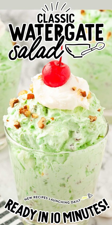 Light and refreshing, this pistachio-flavored Watergate salad is the perfect summer treat that comes together with only a few ingredients. Watergate Salad Recipe, Green Fluff, Strawberry Pretzel Jello Salad, Pistachio Fluff, Fruity Dessert, Pineapple Delight, Watergate Salad, Christmas Salad Recipes, Fluff Salad