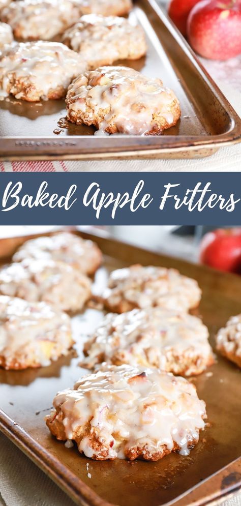 Baked Apple Fritters, Apple Recipes Easy, Apple Dessert Recipes, Breakfast Sweets, Baked Apple, Fritter Recipes, Breakfast Pastries, Apple Fritters, Bread Recipes Sweet