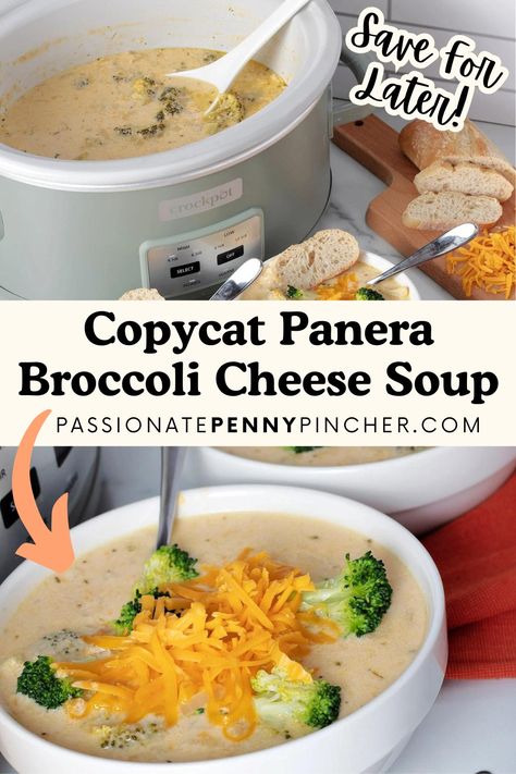 If you're looking for a delicious homemade alternative to Panera's Broccoli Cheddar Soup, this is the recipe! It's so easy to make and you can cook it in your slow cooker, too. See how to make this delicious slow cooker soup here! Panera Broccoli Cheddar Soup Crock Pot, Crockpot Broccoli Cheddar Soup Panera, Slow Cooker Panera Broccoli Cheese Soup, Crock Pot Panera Broccoli Cheese Soup, Slow Cooker Broccoli Cheddar Soup, Quick Crockpot Soup Recipes, Cheddar Broccoli Soup Crockpot, Broccoli Cheddar Soup Crock Pot, Crock Pot Broccoli Cheddar Soup