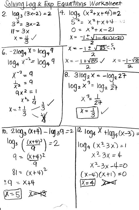 The Solving Logarithmic Equations Worksheet template is an invaluable tool. In spreadsheets, you can coordinate information and do calculations in a very powerful and simple way. These test spreadsheet can help you with a number of applications in making your own Solving Logarithmic Equations Worksheet. Logarithmic Equations, Radical Equations, Algebra Math, Functions Math, Logarithmic Functions, Exponent Worksheets, Quadratic Equations, Exponential Functions, Teaching Algebra