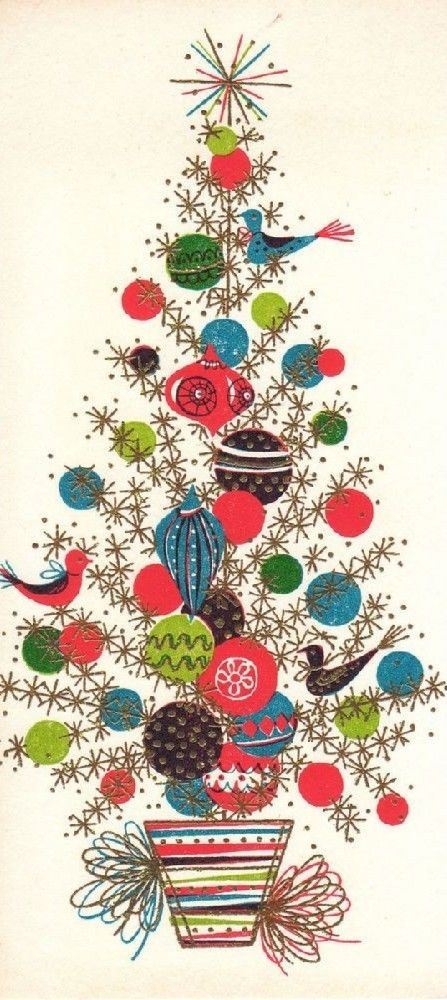 A great mid-century Christmas greeting card. Christmas Tree Illustration, Mcm Christmas, Card Collage, Pep Boys, Christmas Tree Drawing, Mid Century Modern Christmas, Bohemian Christmas, Christmas Tree Graphic, Modern Christmas Tree