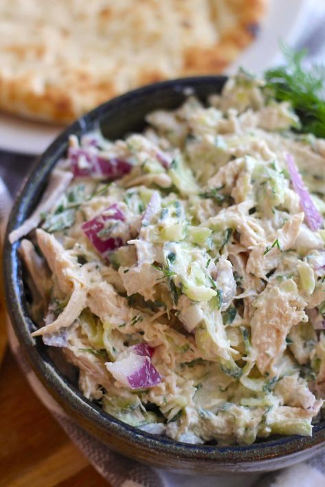 Tzatziki Chicken Salad | 12 Tomatoes Tzatziki Chicken Salad, Tzatziki Chicken, Low Carb Chicken Salad, Avocado Chicken Salad Recipe, Greek Yogurt Chicken Salad, Yogurt Chicken Salad, Greek Yogurt Chicken, Chicken Salad With Apples, Homemade Tzatziki Sauce