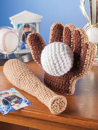 Crochet Baseball Glove Pattern, Crochet Baseball Bat, Baseball Crochet Pattern, Ball Crochet Pattern, Baseball Trophy, Crochet Baseball, Ball Crochet, Crochet Hook Size, Trophy Collection