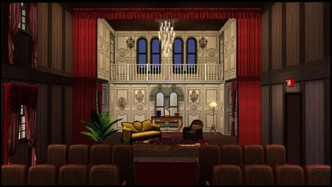 Edgecombe Theatre Sims 4 Theatre Cc, Sims 4 Theatre, Ts4 Lots, Build Inspiration, Loft House, Sims4 Cc, Sims 4 Build, Stone Age, Ts4 Cc