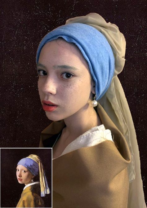 Girl With The Pearl Earring Costume, A Night At The Museum, Girl With Pearl Earring, Girl With The Pearl Earring, Girl With A Pearl Earring, Night At The Museum, Head Scarves, Pearl Earring, The Pearl