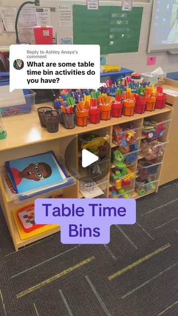 Preschool Vibes on Instagram: "Anaya 🌟 Exploring Table Time in Preschool! 🌟 Many of you have asked what table time looks like in my classroom. We use bins filled with various activities, shared among four classrooms, that I rotate every 2 to 3 weeks. Some of these bins are selected to align with current educational standards, like number recognition when we're focusing on math skills. During table time, students can choose where they engage with these activities—whether at the tables or on the carpet, as long as they're seated. They can dive into puzzles, use whiteboards, or even head over to the library center for some quiet reading. This flexible approach allows students to manage their space and activities, promoting both independence and adherence to our learning goals. Watch how the Library Center, 50k Views, Learning Goals, Number Recognition, Morning Meeting, Time Activities, My Classroom, Kindergarten Classroom, Math Skills