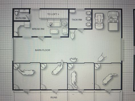 Horse barn design with loft Horse Stable Blueprints, Horse Stable Design Floor Plans, Horse Stables Design Floor Plans, Horse Stables Layout, Horse Stable Layout Floor Plans, Equestrian Stables Layout, Horse Ranch Floor Plans, 4 Stall Barn Layout, Horse Barn Blueprints