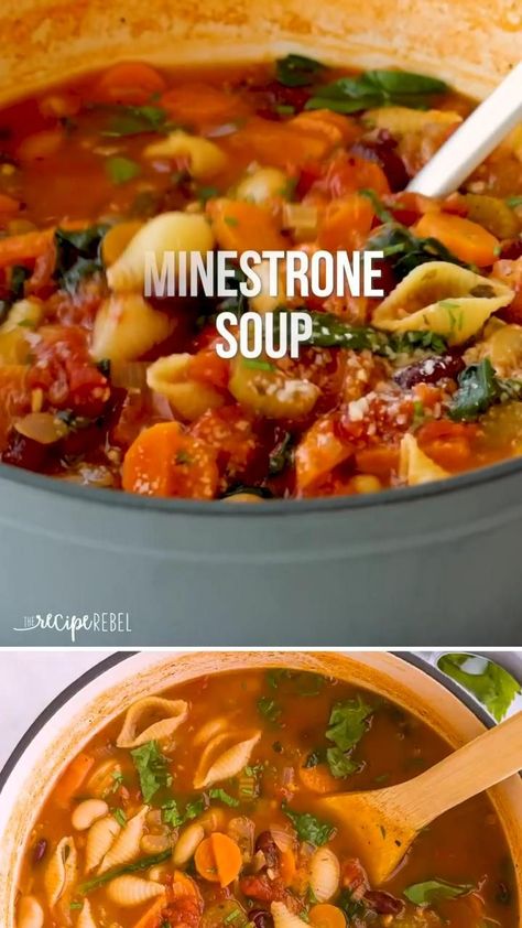 Dinner Ideas One Pot, Healthy Soup Recipes Vegetarian, Recipes Vegetarian Easy, Winter Pasta Recipes, Easy Minestrone Soup, Easy Minestrone, Soup Recipes Healthy Vegetarian, Minestrone Soup Easy, Vegetarian Freezer Meals