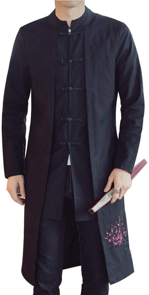 Modern Hanfu Men, Chinese Men Fashion, Casual Hanfu, Trench Coats For Men, Asian Suits, Hanfu Men, Modern Hanbok, Coats For Men, Chinese Vintage