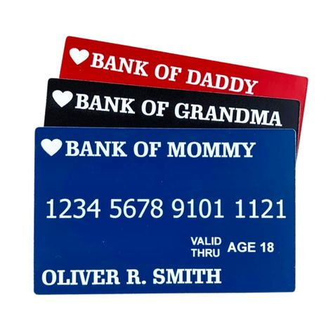 PRICES MAY VARY. Personalized for your child Actual credit card size Laser engraved design Customize a pretend credit card for your imaginative shopper! Personalize the following: Bank Card Color BANK OF (Daddy, Mommy, Grandma, Etc.) NAME All other text shown will be included on the card. Pretend credit card is the size of an actual credit card and is made from 1/4" acrylic. This item is laser engraved creating a permanent imprint that will not chip or peel off. Back of card is solid white. Play Money, Engraved Design, Bank Card, Toddler Gifts, Last Minute Gifts, Pretend Play, Toddler Toys, Card Sizes, Laser Engraved