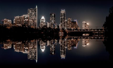 Austin Tx Skyline, Owen Strand, Austin Texas Skyline, Austin Skyline, Linkedin Background, City Skylines, Brand Ideas, Moon Rising, Moon Rise