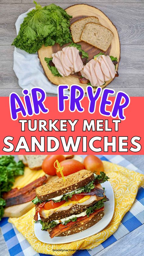 Our Air Fryer Turkey Melt is the perfect combination of convenience and taste. The air fryer provides a quick and easy way to create a deliciously crisp sandwich with melty cheese in just a few minutes. With a variety of cheeses and deli meats to choose from, you can customize this sandwich to suit your preferences. So whether it's a hot lunch, a light meal, or a party snack, this Air Fryer Turkey Melt is sure to become your go-to favorite. Enjoy the perfect balance of flavors in this sandwich! Hot Turkey And Cheese Sandwich, Air Fryer Sandwich Melts, Crisp Sandwich, Melt Sandwiches, Turkey Blt, Turkey Club Sandwich, Sandwich Melts, Turkey Melt, Air Fryer Turkey