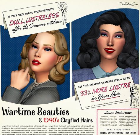 Wartime Beauties - 1940's Clayfied Hairs | Patreon Sims 4 Cc 1940s Hair, Sims 4 Cc 40s Hair, Sims 4 Roaring 20s Cc, Sims 4 40s Hair, 1940 Sims 4 Cc, Sims 4 1950s Hair, Sims 4 1940s Hair, Sims 4 1920s Hair, Sims 4 40s Cc