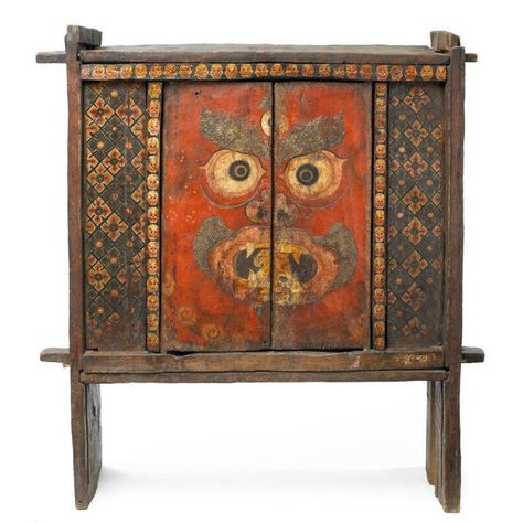 Offering Table – Works – Rubin Museum of Art Tibetan Interior, Tibetan Furniture, Shrine Room, Antique Furniture Makeover, Ethnic Furniture, Tibet Art, Storage Chests, Japanese Shrine, Buddhist Symbols