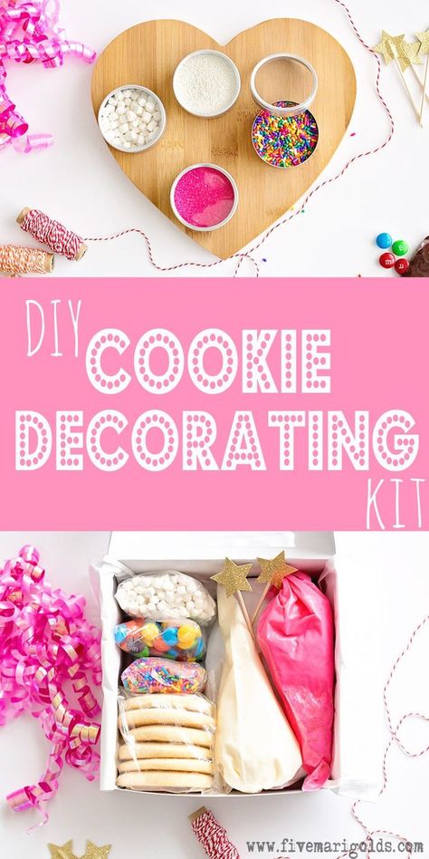 Great family gift idea: DIY cookie decorating kit. Include sugar cookies or gingerbread, frosting, and sprinkles. #MerryAndBright #ad Diy Cookie Decorating Kit, Rose Baking, Diy Cookie Decorating, Gingerbread Frosting, Advent Calendar Diy, Cookie Decorating Kit, Cookie Decorating Kits, Cookie Decorating Party, Cookie Kit