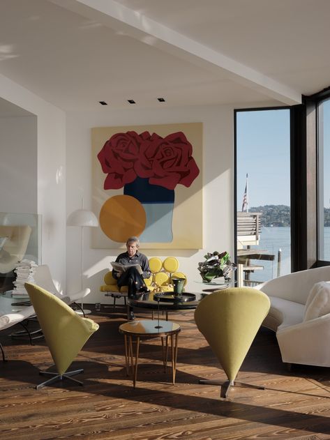 Photo 113 of 3241 in Best Photos from An Art-Filled House With an Eccentric Floor Plan Sits on San Francisco Bay - Dwell Marshmallow Sofa, Tom Wesselmann, Eccentric Decor, Hardwood Floors Dark, Valentine Banner, Living Photo, Room Photo, George Nelson, Home Design Ideas