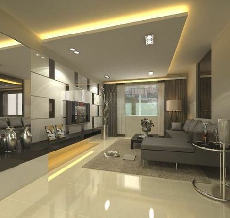 strategic ceiling lighting Cove Lighting Design, Grey Sofa Set, Gypsum Ceiling Design, Meja Tv, False Ceiling Bedroom, Office Light, False Ceiling Living Room, Flat Tv, Gypsum Ceiling