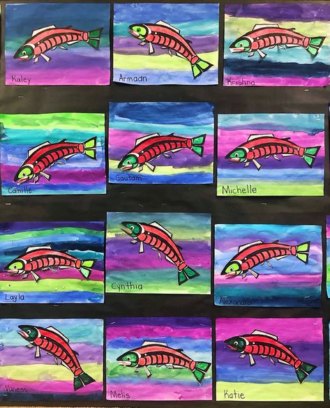 Salmon Art, Salmon In Foil, Alaskan Salmon, 3rd Grade Art, Outdoor Education, Stem Projects, Class Projects, Art Appreciation, Kids Writing