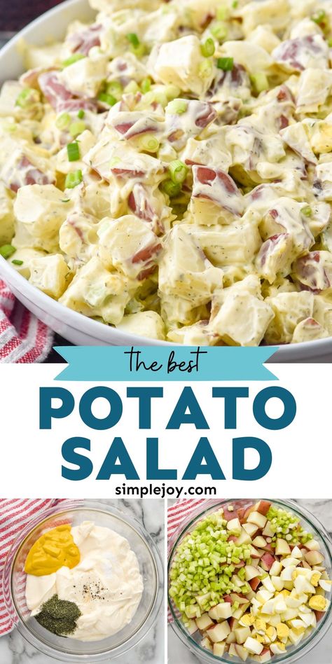 Potato Salad is a go-to potluck dish for good reason and this recipe is the best. Made with really simple ingredients, you will absolutely love this fantastic dish to pass. Potato Salad With Small Potatoes, Hot Potatoes Salad, Best Potato Salad Recipe Easy, Recipe Potato Salad, Perfect Potato Salad, Gourmet Potato Salad, Good Potato Salad Recipe, Potato Salad Side Dishes, Potato Salad For 2