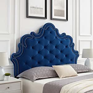 Modway Arabella Button-Tufted Performance Velvet Headboard, Twin, Navy Shell Headboard Blue Target, California King Headboard, Blue Tuffed Couches, Velvet Headboard, Twin Headboard, King Size Headboard, Twin Bed Frame, Queen Headboard, Padded Headboard