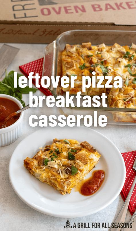 Are you ready for something new and delicious to start off the day? This Leftover Pizza Breakfast Casserole is so much fun. The best part is that you're actually using a leftover pizza and just turning that into a larger heartier breakfast. It couldn't be easier to do. Pizza Frittata, Recipe With Eggs, Pizza Breakfast, Leftover Breakfast, Egg Pizza, Breakfast Egg Casserole, Breakfast Casserole Recipe, Buffalo Chicken Pizza, Leftover Pizza