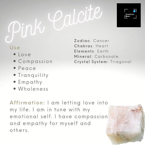 Pink Calcite Crystal, Pink Calcite Properties, Pink Mangano Calcite Meaning, Pink Calcite Meaning, Pink Calcite Crystal Meaning, Rose Calcite, Witchcraft 101, Gemstones Chart, Crystal Healing Chart