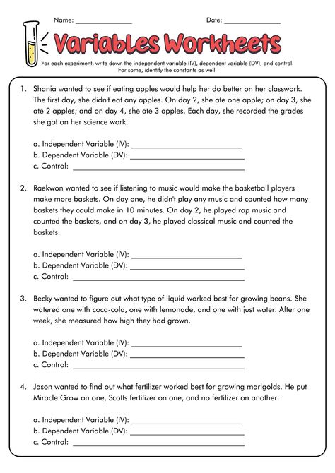 Independent and Dependent Variables Worksheet Science Scientific Method Variables, Independent Variable Dependent Variable, Independent Dependent Variables Science, Variables In Science, Scientific Method Worksheet Free, Independent And Dependent Variables, Elementary Science Classroom, Scientific Method Worksheet, Science Study