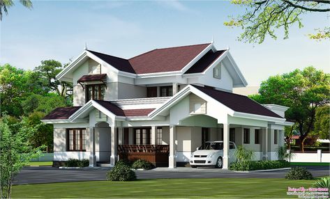 home design kerala 2000 sq.ft | by sodj1337 House Plan Kerala, 2000 Sq Ft House, Small Dream Homes, Slope House, Beautiful Small Homes, Home Styles Exterior, Kerala House, Bungalow Floor Plans, Kerala House Design