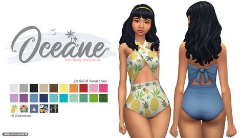 Océane - Long time no sea! With the release of Island Living, I bring a cute new swimsuit because you can never have too many! 💕 Information: 20 solid colors & 5 patterns Swimsuit category Teen -... Sims 4 Cc Ocean Clothes, S4cc Swimsuit, Sims4 Clothing, Full Body Swimsuit, Sims 4 Studio, Cc Clothes, Sims 4 Cc Shoes, Sims 4 Mm Cc, Sims 4 Dresses