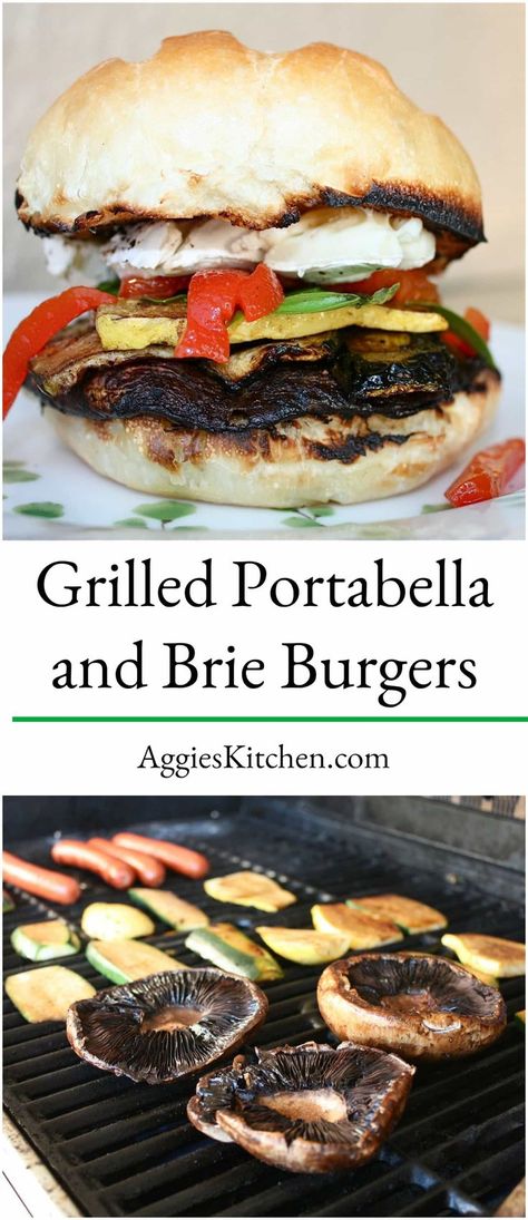 Enjoy Grilled Portabella and Brie Burgers for a vegetarian burger option! Vegetables are marinated in balsamic vinegar then grilled to perfection! via @aggieskitchen Portabella Sandwich, Brie Burger, Portabella Burger, Grilled Portabella Mushrooms, Vegetarian Inspiration, Bbq Vegetables, Mushroom Burgers, Portabella Mushroom, Mushroom Burger